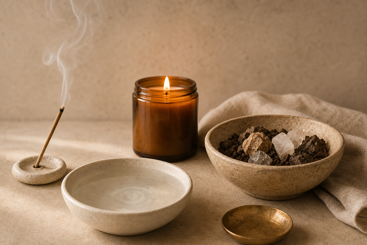 A warm still life representing fire, earth, air, and water