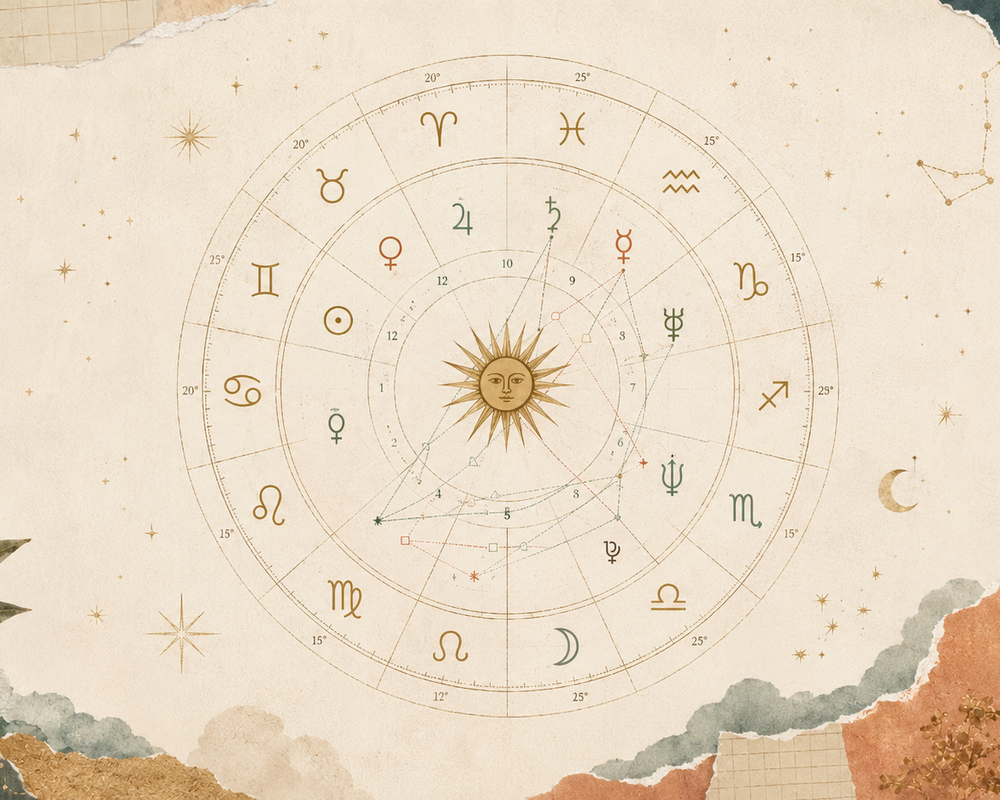 Warm modern birth chart illustration