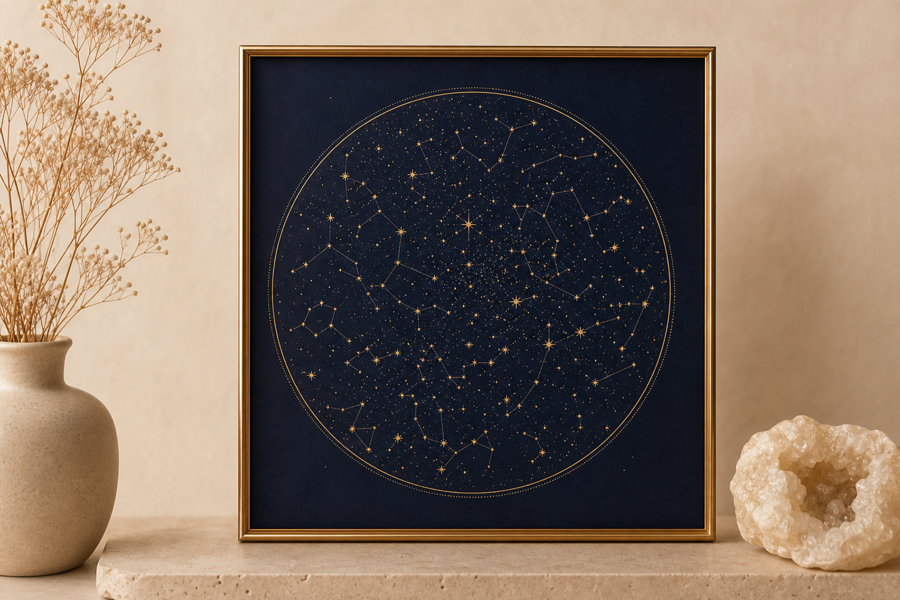 Framed night-sky star map